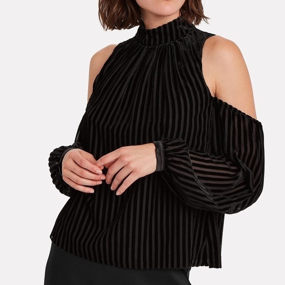 Intermix Renata Cold Shoulder Striped Velvet Top 4 - Picture 2 of 8